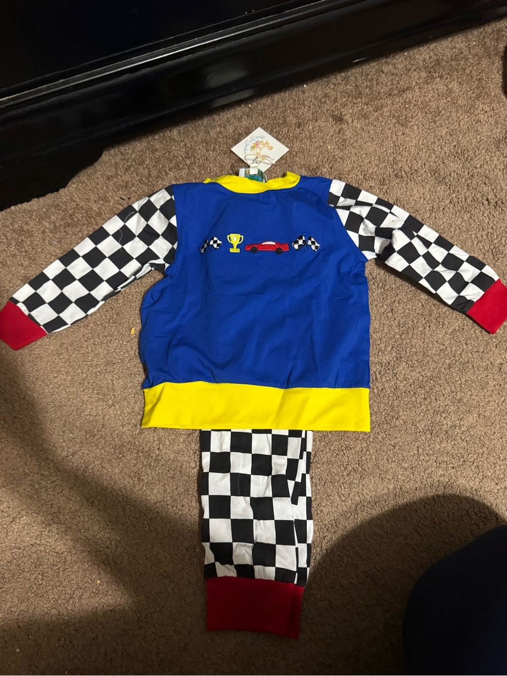 Kids Racing Checkered Pajama Set - Blue & Black